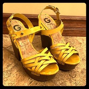 G by Guess Yellow Platform Sandals, Sz 10